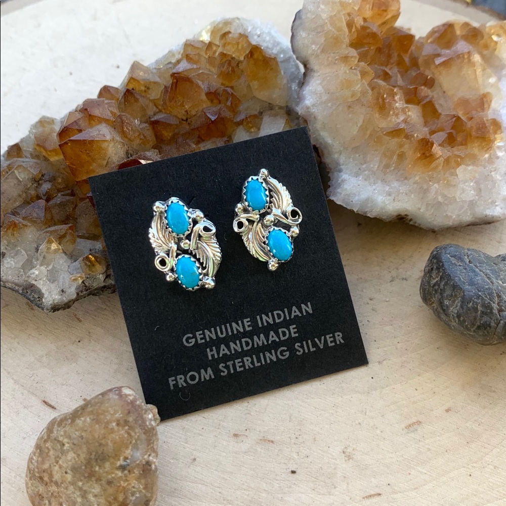 Native American Sterling Turquoise Earrings - Picture 2 of 8
